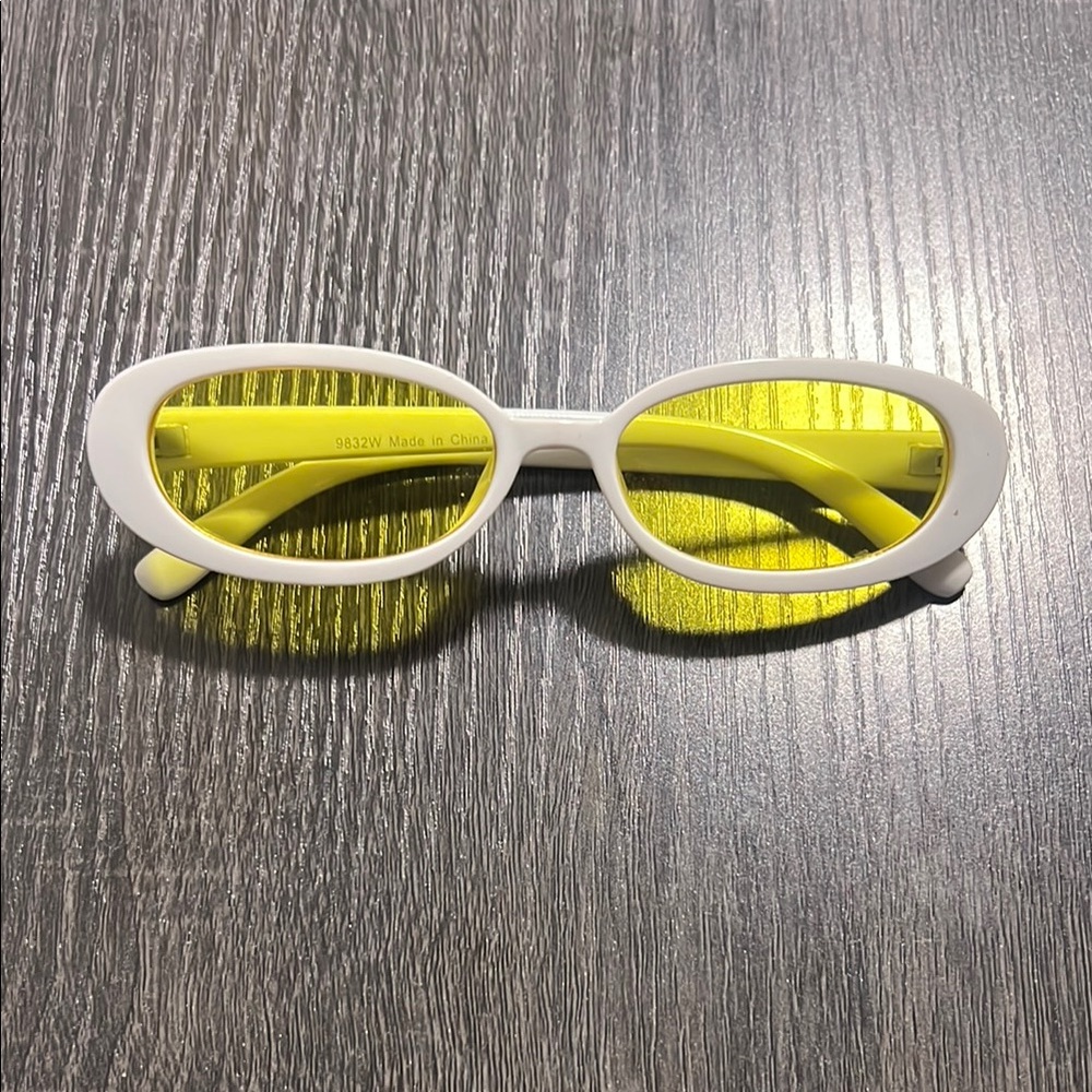 White Oval Sunglasses with Yellow Lenses